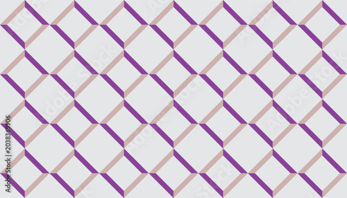 Seamless geometric pattern with 3D cube perspective shapes, modern repeating background in purple and light beige tones