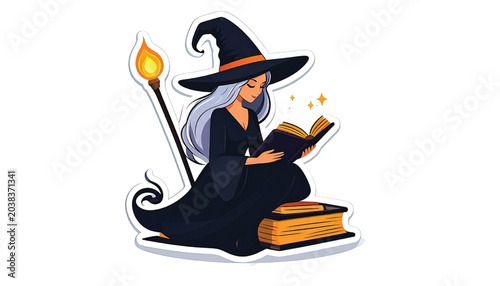 Witch reading a magic book.
