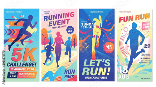 Vibrant Promotional Banners for Engaging Running Events and Athletic Fitness Challenges