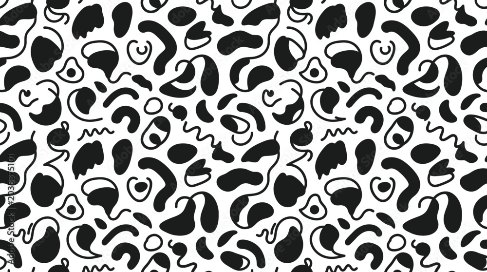 Fototapeta premium Black and white abstract shapes pattern.