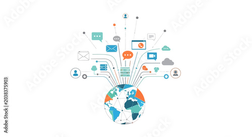 Bild auf Leinwand Global Network Communication Technology Connects World
