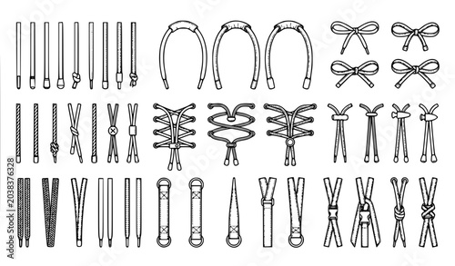 Canvas Print Technical Drawstring Cord Flat Sketch Vector Illustration Set with Tie Up Access