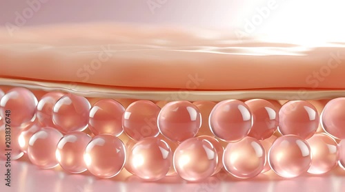 Close-up of skin layers with collagen spheres for cosmetic and skincare concepts.