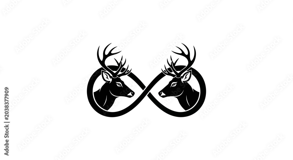 Naklejka premium Infinity Symbol with Deer Heads - Eternal Nature Connection