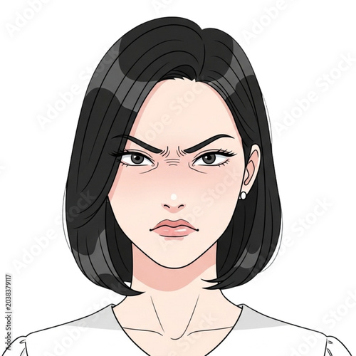 Fotografía Illustration of angry woman with dark hair on transparent background PNG