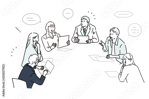 Slika na platnu オフィスでミーティングするビジネスパーソンービジネスチームのスタートアップイラスト素材Business professionals holding a meet