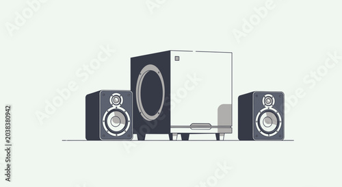 Fényképezés Modern Stereo Speakers and Subwoofer Set on White Background
