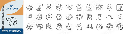 Foto Eco energy and green power sustainable resource line icon set with sustainabilit