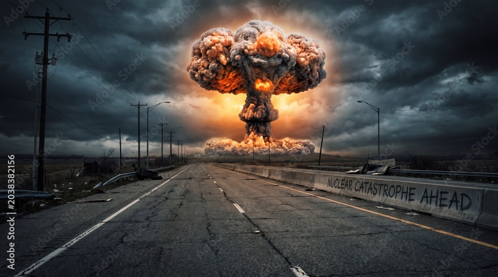 Fotografie Asphalt road goes to a nuclear explosion