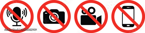 Schilderij op canvas Prohibited Device Sign Vector Collection with No Camera No Recording No Phone an
