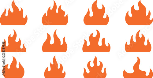 Obraz na płótnie Fire flame vector icon set representing hot campfire burn orange blaze element e