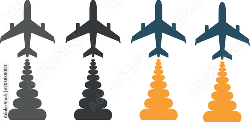 Photos Airplane takeoff silhouette icon set representing global flights commercial avia