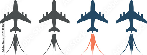 Photos Airplane takeoff silhouette icon set representing global flights commercial avia