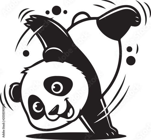 Cute Cartoon Panda Breakdancing Funny Animal Vector Illustration