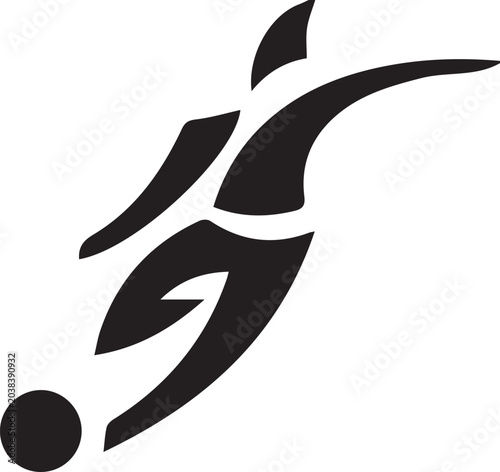 Dynamic Football Player Kicking Ball Abstract Vector Silhouette Logo