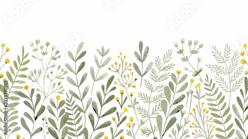 botanical floral pattern on white background green yellow leaves flowers nature design ornament decorative artwork illustration vector graphic natural organic spring