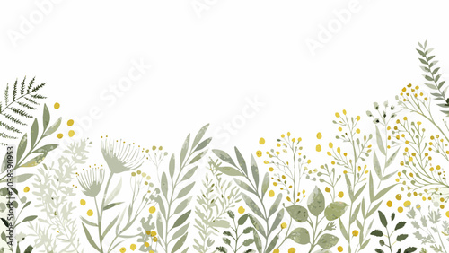 Quadro su tela botanical floral border vector illustration leaves flowers green yellow nature p
