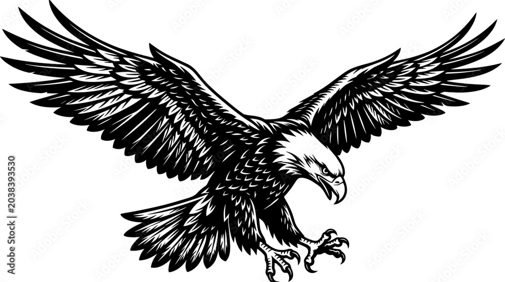 Obraz premium Detailed Eagle Bird Illustration with Spread Wings and Sharp Talons for Wildlife Mascot Tattoo and Heraldic Design Artwork