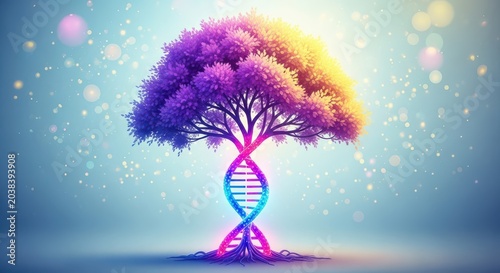 Conceptual Tree of Life with DNA Helix Trunk Representing Biotechnology and Genetic Engineering in Nature