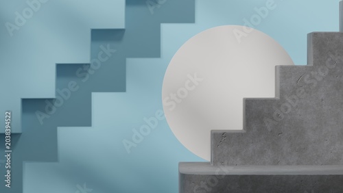 Schilderij op canvas 3d image render empty mockup concrete texture curved block in landscape doorway
