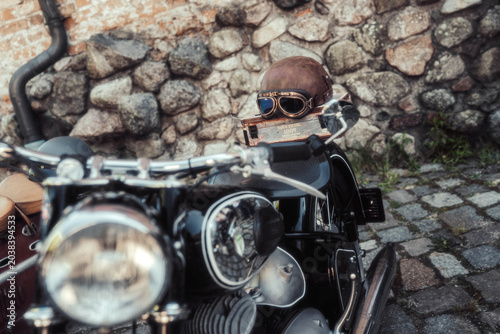 Berlin, Germany - May 2, 2026: Vintage Motorcycle Helmet Detail