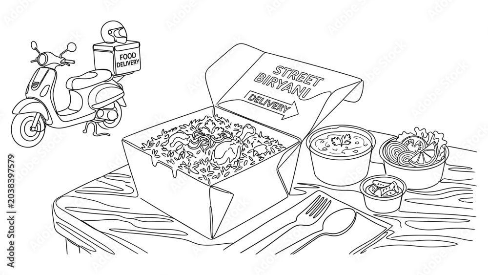 Obraz premium Street food delivery with takeout box.