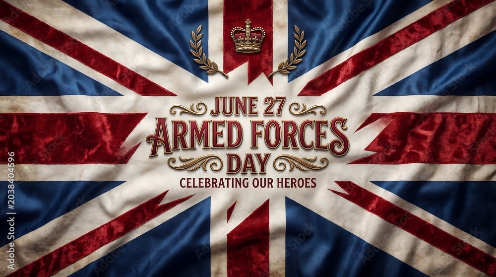 Obraz premium Stylized Vintage Union Jack Flag with Text Celebrating Armed Forces Day June 27