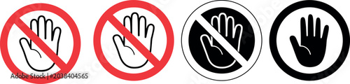 Fotografie Stop hand sign and do not touch vector icons collection featuring restriction an