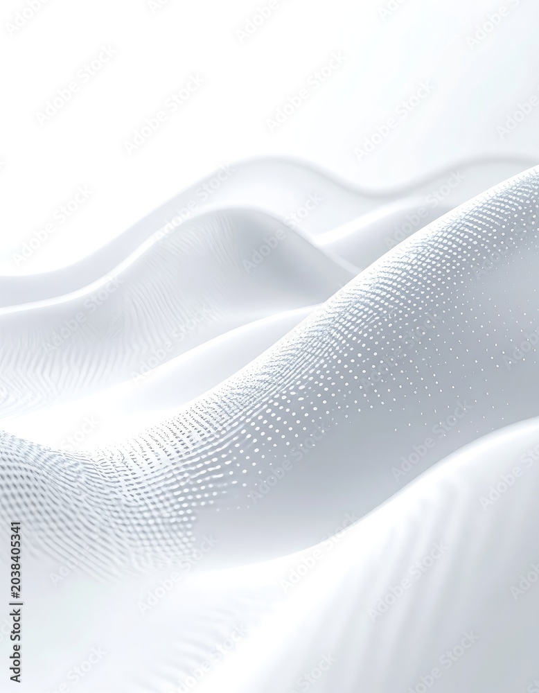 Fototapeta premium Abstract flowing white waves with subtle dot patterns create a clean and modern background.
