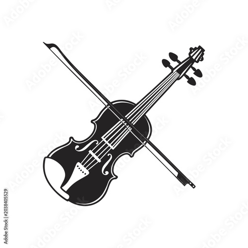 Quadro su tela An antique brown wood violin and bow, a classical stringed musical instrument fo