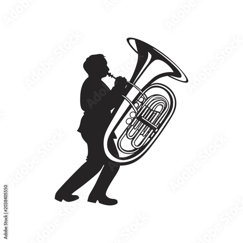 Canvas Print A silhouette of a jazz musician playing a brass trumpet instrument during an orc
