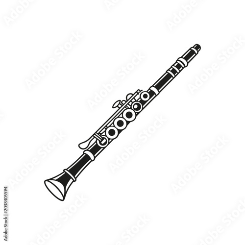 A closeup of a flute and a glass thermometer isolated on a white background, representing medical equipment and musical instruments used for health care measurement
