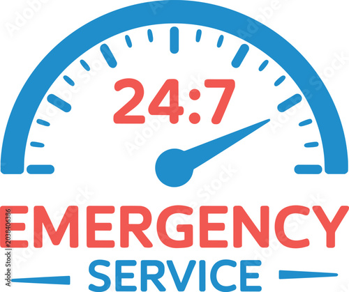 Fotografi Vector emblem for twenty four seven emergency service assistance featuring a blu
