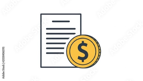 A gold coin with a dollar sign resting on a white document with lines