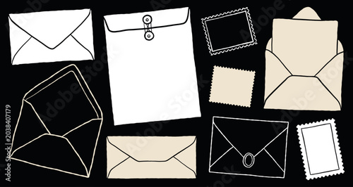 Foto envelope and stamps vector set