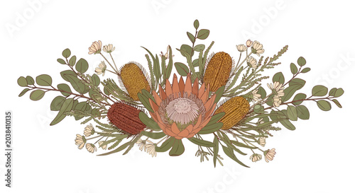 Australian Native Floral Arrangement with Protea and Banksia Flowers
