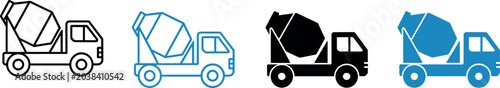 Konstfotografi Concrete mixer truck vector icons set featuring outline silhouette and flat styl