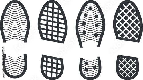Bild auf Leinwand Vector shoe sole footprint icon set featuring various black textured rubber boot