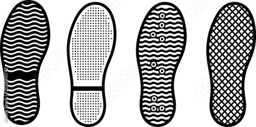 Bild auf Leinwand Vector shoe sole footprint icon set featuring various black textured rubber boot