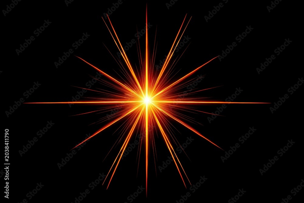 Fototapeta premium A vibrant orange starburst effect emanating from a central point against a black background.