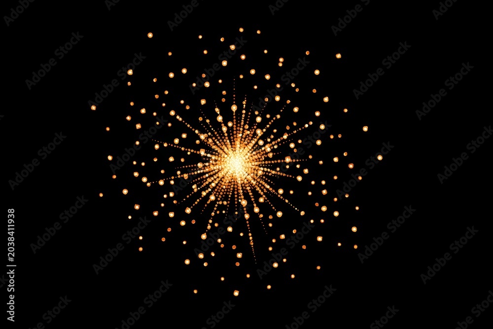 Obraz premium Sparkling golden starburst pattern against a black background.