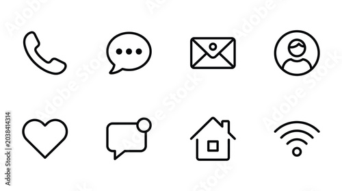 Set of thin line icons for communication, social media, and user interface design
