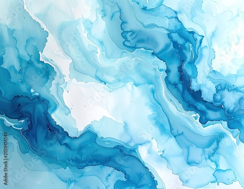 Fluid abstract artwork with flowing blue and white organic shapes.
