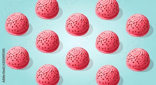 Delicious strawberry ice cream scoops with sprinkles create a sweet and whimsical dessert pattern