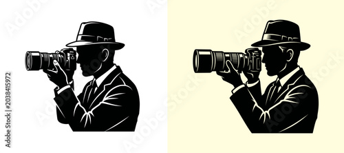 Tableau sur toile Professional photographer silhouette vector illustration with retro hat and came