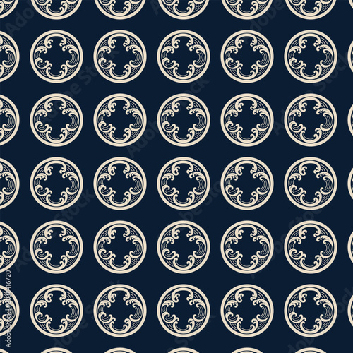 Indigo Japanese Wave Crest Seamless Pattern Background