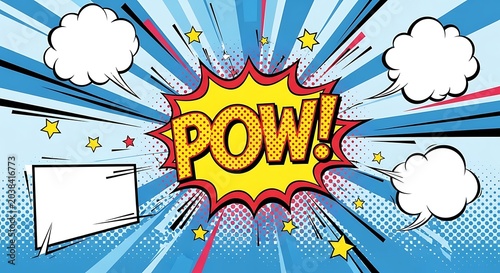 Dynamic Comic Book Style Expression with Exploding POW and Empty Speech Bubbles