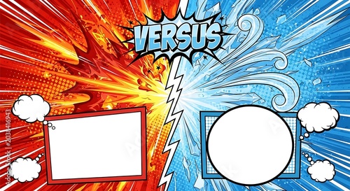Dynamic Comic Book Versus Template with Explosive Red and Icy Blue Sides