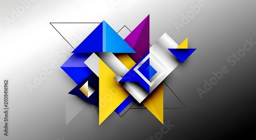 Dynamic composition of colorful geometric shapes with sharp angles and varying depths