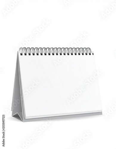 Desk calendar with blank white pages, silver binding